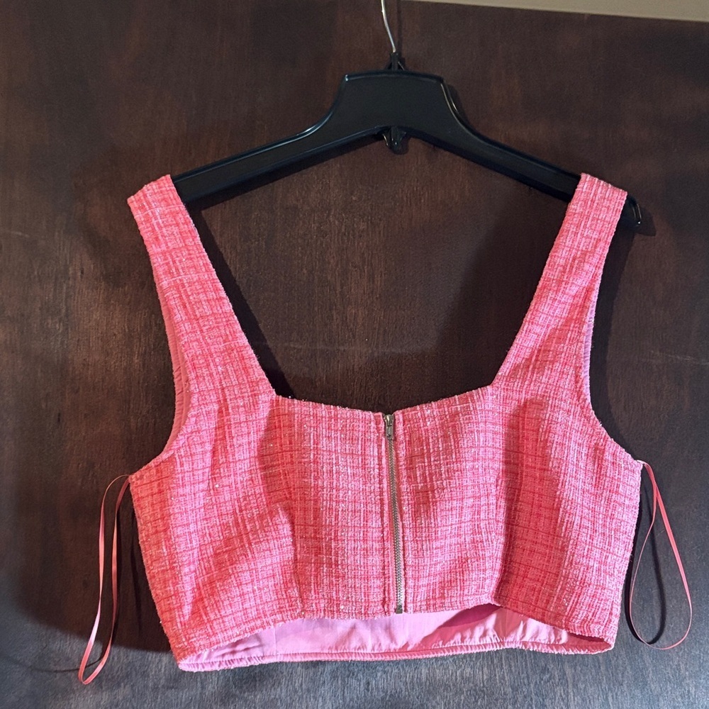 Sugarlips Adriella Pink Tweed Crop Top- Large - Picture 3 of 5